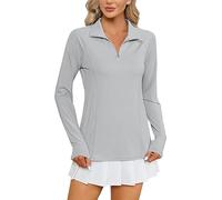IECCP Women's Long Sleeve V Neck Golf Shirt Long Mositure Wicking Performance Sports Polo T Shirt Tops for Women Quick Dry Tennis Running T Shirt Athletic Shirts Gray M