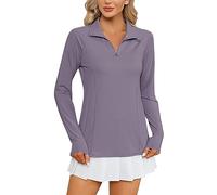 IECCP Women's Polo Shirts Long Sleeve UPF 50+ UV Protection Shirts Lightweight Cool Shirts for Women Golf Work Outdoor Gray Purple XL