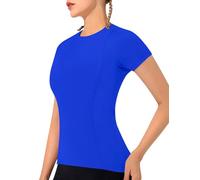 IECCP Women's Short Sleeve Workout Shirts Breathable Yoga T-Shirts Athletic Active Tee Tops Lightweight Sports Training Tops Womens Gym Tshirt Royal Blue L