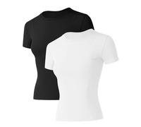 IECCP Women's Workout T-Shirts Lightweight Yoga Tops Sports Short Sleeve Gym Shirts Shirts for Women 2 Pack Crewneck Compression Training Basic Summer Athletic Tops M