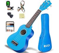 iECO Soprano Ukulele Beginner Kit - 21 Inch Ukulele for Kids Adults with Gig Bag, Picks, Tuner, Strap, Extra Strings (Blue)
