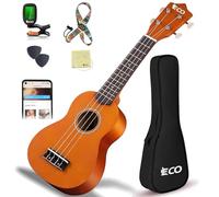 iECO Soprano Ukulele Beginner Kit - 21 Inch Ukulele for Kids Adults with Gig Bag, Picks, Tuner, Strap, Extra Strings (Honey)