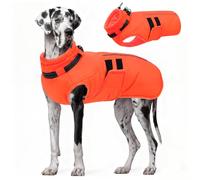 IECOii Dog Coat with Harness,XXXXL Warm Dog Winter Coat for Large Dogs,Lightweight Windproof Padded Vest for Dogs,Waterproof Adjustable Cold Weather Jacket,Pet Coats Large Breed,Orange,4XL