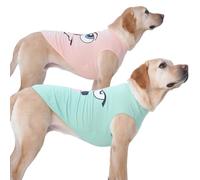 IECOii Dog Tshirts for Large Dogs,Hot Summer Dog Clothes for Large Dogs Girl and Boy,Funny Dog T-Shirt Set with Assorted Facial Expressions,Large Dog Shirt Vest for Pitbull,2 Pack,Pink + Blue,XXL