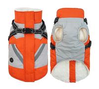 IECOii Thick Fleece Lined Dog Coat with Harness Built in,Zip Up Dog Winter Jacket Dog Snowsuit Waterproof Windproof Warm Dog Harness Coat 2 in 1 Puppy Cold Weather Clothes for Large Medium Small Dogs