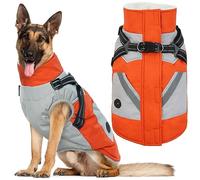 IECOii Thick Fleece Lined Dog Coat with Harness Built in,Zip Up Dog Winter Jacket Dog Snowsuit Waterproof Windproof Warm Dog Harness Coat 2 in 1 Puppy Cold Weather Clothes for Large Medium Small Dogs