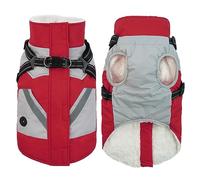 IECOii Thick Fleece Lined Dog Coat with Harness Built in,Zip Up Dog Winter Jacket Dog Snowsuit Waterproof Windproof Warm Dog Harness Coat 2 in 1 Puppy Cold Weather Clothes for Large Medium Small Dogs