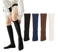 IECSHDU Knee High Toe Socks Women 4 Pairs Five Toe Sock Knee High Boot Sock Yoga Sock for Pilates Outdoor Sport Athletic Sock, 4 Pairs 2 (Black+navy+dark Brown+white), M
