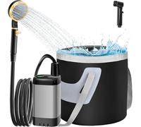 IEEILULU Portable Shower, Camping Shower with Rechargeable 6000 mAh, Outdoor Shower with Smart Digital Display and Folding Bucket for Beach Garden Animals