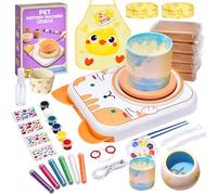 IEEILULU Pottery Set for Children, Electric Pottery Wheel for Children, Mini Pottery Wheel with Pottery Clay, Colours, Diamond Stickers, Pottery Set DIY Pottery Craft Set Gifts Girls Boys (Cats)