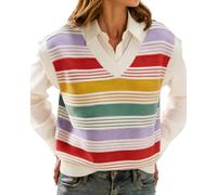 IEEILULU Women's Striped Color Block Sweater Vests Cap Sleeve V Neck Pullover Tank Top Loose Trendy Casual Sweaters, A-multicolor, M