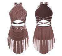 iEFiEL Girl's Ballet Lyrical Dance Dress Gymnastics Tutu Skirted Leotard Ballerina Dancing Costume Sequined Camisole Dusty Pink 7-8 Years