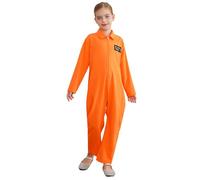iEFiEL Girls Boys One Piece Prisoner Cosplay Costume | Long Sleeve Prisoner Jumpsuit,Front Zipper Solid Color Bodysuit,Party Club Performance Fancy Dress Up