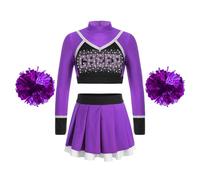 iEFiEL Girls Cheerleading Outfit Cheer Uniform for Halloween Dress Up Cheer Leader Costume with Pom Poms A Purple 5-6 Years