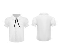 iEFiEL Girls School Uniform Shirt Cotton Oxford Blouse Button Down Casual Tunic Tops Ruffle Sleeve T-Shirts Type A 11-12 Years