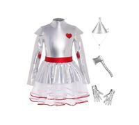 iEFiEL Girls Shiny Tin Princess Dress Galaxy Alien Uniform Silver 5-6 Years | School Dance Uniform,Wizard Roleplay Suits,Back Zipper,Metallic Long Sleeve,Mock Neck,Silver Robot Tutu Dresses