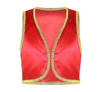 iEFiEL Kids Boys Arabian Prince Costume Open Front Golden Waistcoat Vest Halloween Cosplay Party Fancy Dress Up Red 3-4 Years