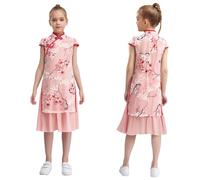 iEFiEL Kids Girls Chinese Traditional Style Qipao Mandarin Cheongsam Kimono Dress Theme Party Dress Up Pink 11-12 Years