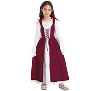 iEFiEL Kids Girls Medieval Princess Dress Renaissance Dress Victorian Dress Ball Gown Halloween Cosplay Costumes Burgundy 15-16 Years