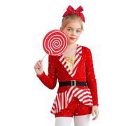 iEFiEL Santa Claus Costume for Girls One Piece Rompers Dancewear Christmas Candy Cane Jumpsuit Gymnastic Leotard Red 7-8 Years
