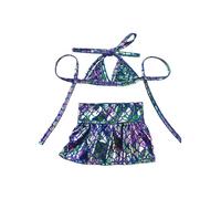 IEFIEL Shimmery Metal Dog Bikini Set 2-piece Bathing Suit Adjustable Summer Swimming Dress for Small Medium Dogs Blue S