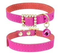 IEFIEL Shiny Rhinestone Buckle Leather Cat Collars Comfortable Adjustable Pet Collars for Cats Puppy Kitty Hot Pink S