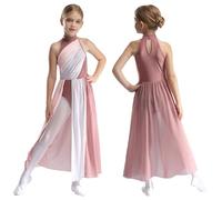 iEFiEL Teen Girls Ballet Leotard Dress Ballerina Outfit Lyrical Dance Costume Ballroom Dancing Clothes Dusty Pink 15-16 Years