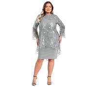 iEFiEL Women Plus Size Mother of The Bride Dresses Elegant Evening Formal Pencil Dress with Lace Cover up Set Grey 4XL