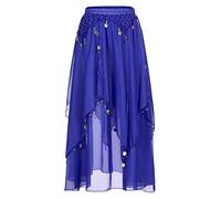 iEFiEL Womens Belly Dance Skirts Sequins Beaded Chiffon Layered Irregular Hem Dancing Skirt Royal Blue One Size