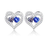 Iefil 925 Sterling Silver Heart Birthstone Stud Earrings for Women Birthday Valentine's Day Christmas Birthday Women Wife Girlfriend Mom, Sterling Silver and Cubic Zirconia, Sapphire Alexandrite