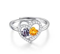 Iefil Adjustable Ring for Women - 925 Sterling Silver Double Birthstone Rings, Anniversary Birthday Gifts for Women, Mothers Day Christmas Jewelry Gifts for Her Wife Mom, Gemstone, Created Citrine