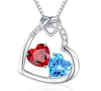 Iefil Birthstone Necklace for Women - 925 Sterling Silver Double Heart Birthstone Necklace Mothers Day Birthday Gifts for Mom Daughter Anniversary Christmas Gifts for Women Wife Girlfriend Her