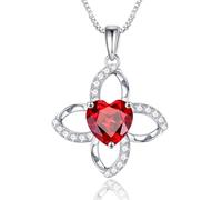 Iefil Birthstone Necklace Gifts for Women 925 Sterling Silver Flower Heart Birthstone Necklace Anniversary Birthday Christmas Mother's Day Gifts for Women Wife Girlfriend, Cubic Zirconia, Garnet