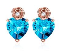 Iefil Birthstone Stud Earrings for Women Girls Sterling Silver Pink Heart Stud Earrings for Women Teen Girls Birthday Gifts for Mom Daughter
