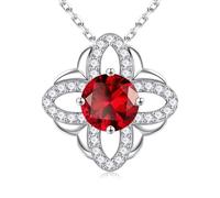 Iefil Clover Necklace for Women, Four Leaf Clover Birthstone Necklace for Her, Anniversary, Birthday Gift, Gift for Wife, Mother, 925 Sterling Silver, Jewelry for Her, Sterling Silver, Garnet