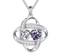 Iefil Double Birthstone Necklace for Women - 925 Sterling Silver Love Knot Necklace Birthstone Necklace Birthday Gifts for Women Mother's Day Christmas Jewelry for Her, Sterling Silver, Created