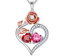 Iefil Mother's Day Gifts for Wife - 925 Sterling Silver Rose Heart Birthstone Necklace, Anniversary Birthday Gift for Women, Valentine's Day Gifts for Her, Jewelry Gifts for Women, Sterling Silver