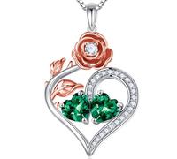 Iefil Mother's Day Gifts for Wife - 925 Sterling Silver Rose Heart Birthstone Necklace, Anniversary Birthday Gift for Women, Valentine's Day Gifts for Her, Jewelry Gifts for Women, Sterling Silver