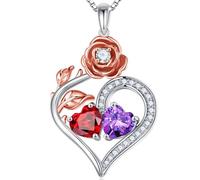 Iefil Mother's Day Gifts for Wife - 925 Sterling Silver Rose Heart Birthstone Necklace, Anniversary Birthday Gift for Women, Valentine's Day Gifts for Her, Jewelry Gifts for Women, Sterling Silver