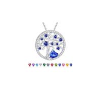 Iefil Mother's Day Gifts - Sterling Silver Tree of Life Birthstone Necklace Anniversary Birthday Jewelry Gifts for Women Mom Wife Girlfriend, Sterling Silver, Created Sapphire