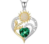 Iefil Sunflower Gifts for Women - Sunflower Necklace Heart Pendant Birthstone Necklace for Women Anniversary Birthday Gifts for Wife You Are My Sunshine 925 Sterling Silver Jewelry for Wife Mom
