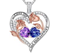 Iefil Valentines Day Gifts - 925 Sterling Silver Pink Heart Birthstone Necklace for Mothers Day, Birthday Gifts for Women, Anniversary, Christmas, Gifts for, Sterling Silver, created tanzanite