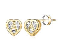 IEFWELL Heart Stud Earrings for Girls Women, S925 Sterling Silver Studs Hypoallergenic Earrings CZ Heart Earrings Initial Earrings for Teen Girls Kids Jewelry for Girls Gifts, Brass Yellow Gold, Cubic