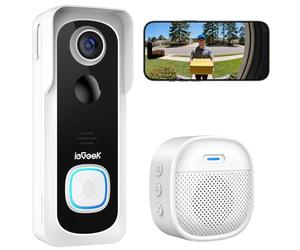 ieG oorbell Camera Wireless No Monthly Fee, 2K HD Video Doorbell with Chime, Smart AI Detection Instant Alert, 2-Way Talk, Clear Night Vision, Only 2.4GHz WIFI, Works with Alexa, White