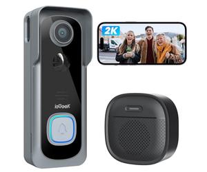 ieG oorbell Camera Wireless No Monthly Fee, 2K HD Video Doorbell with Indoor Chime, Smart Human Detection Instant Alert, Local/Cloud Storage, Clear Night Vision, Only 2.4GHz WIFI, Works with Alexa