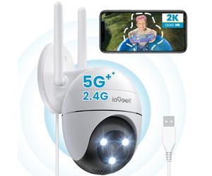 ieGeek 2.4G/5GHz PTZ Security Camera Outdoor, 2K 3MP Dual-Band WiFi CCTV Camera, Color Night Vision, WiFi Home IP Camera with Human Detection, Siren, 2-Way Audio, Work with Alexa, Memory/Cloud(Wired)