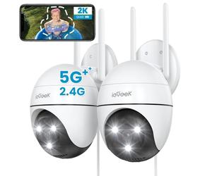 ieGeek 2.4G/5GHz PTZ Security Camera Outdoor, 2K Dual-Band WiFi CCTV Camera, Color Night Vision, WiFi Home IP Camera with Human Detection, Siren, 2-Way Audio, Support Alexa, Memory/Cloud, 2PCS (Wired)