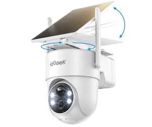 ieGeek 2K/3MP 360° PTZ Security Camera Outdoor Wireless with Removable Solar Panel,Continuous Power 2.4G WIFI CCTV Camera,PIR Motion Detection,Color Night Vision,APP Alert,IP65,Alexa Compatible