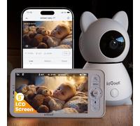 ieGeek 2K Smart Video Baby Monitor with 5" Screen, Camera & App Control, Cry/Motion Detection, Night Vision, Two-Way Talk, Temp&Humidity Sensor, 360° PTZ, 2.4GHz WiFi (Light Grey)
