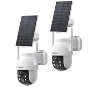 ieGeek 2K Solar Security Camera Outdoor Wireless(2pcs), 360° Pan Battery Camera with Solar Panel, Wifi CCTV Camera Systems, Color Night Vision, PIR Motion Detection, 2-Way Audio, Works with Alexa